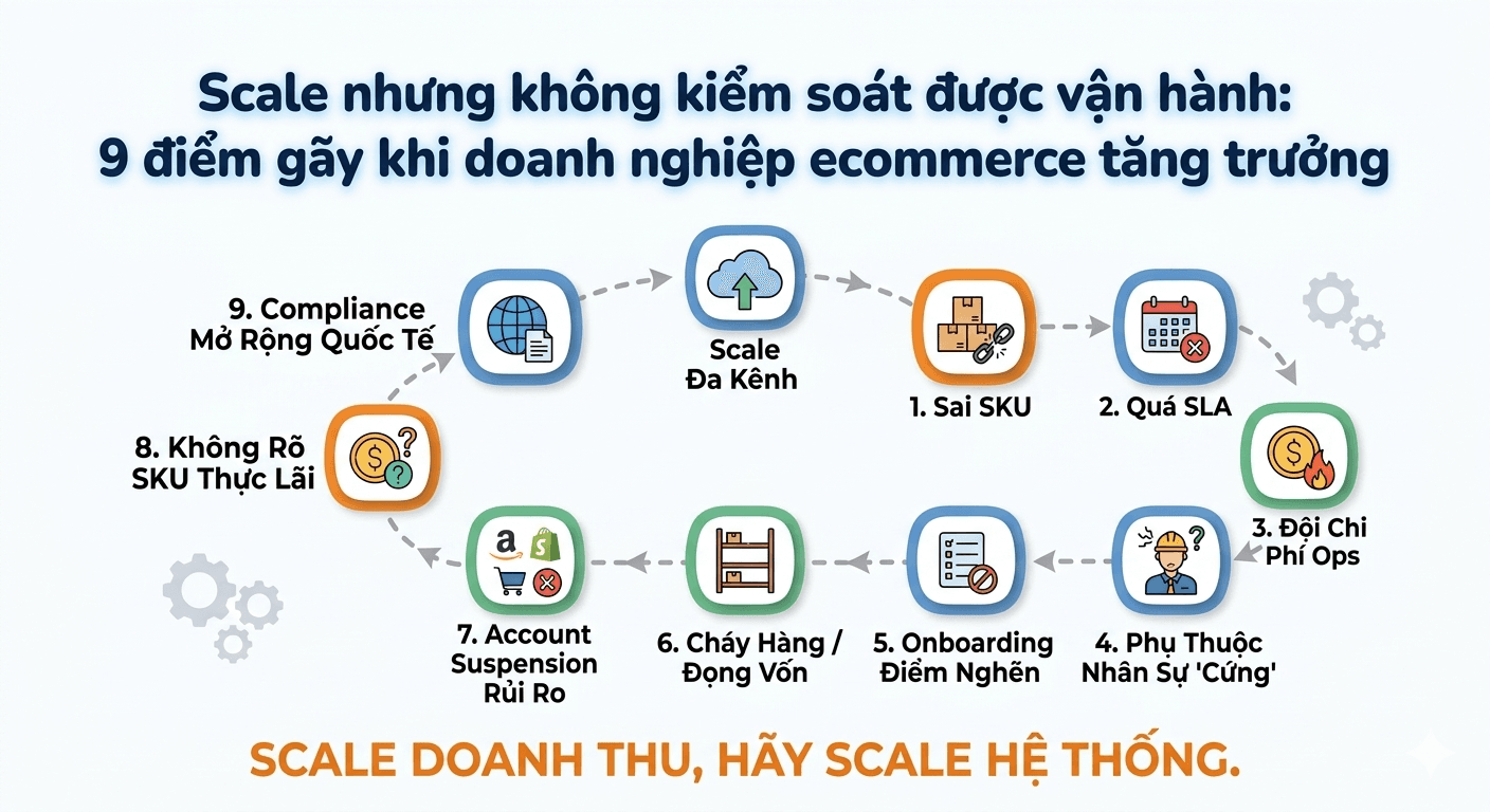 Scale nhưng không kiểm soát được vận hành: 9 điểm gãy khi doanh nghiệp ecommerce tăng trưởng